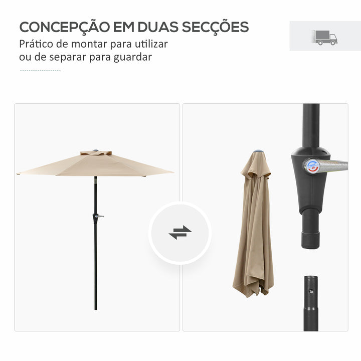 Chapéu de Sol de Jardim Ø230x216 cm Chapéu de Sol de Terraço com Teto Ajustável Abertura Manual Impermeável para Pátio Piscina Praia Caqui