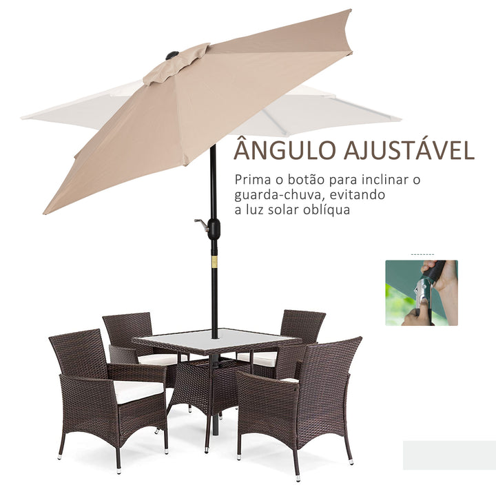 Chapéu de Sol de Jardim Ø230x216 cm Chapéu de Sol de Terraço com Teto Ajustável Abertura Manual Impermeável para Pátio Piscina Praia Caqui