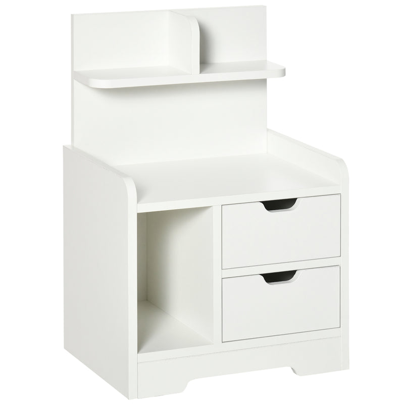 Mesa de Cabeceira Moderna Mesa de Cabeceira com 2 Gavetas e 3 Compartimentos de Armazenamento para Sala de Estar Quarto Carga 30 kg 40x30x60 cm Branco