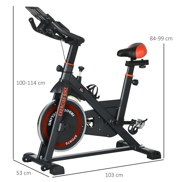 Bicicleta Estática com Resistência Ajustável Bicicleta Fitness com Volante de Inércia de 8 kg Ecrã LCD Guiador e Assento Ajustável para Casa Ginásio 103x53x100-114 cm Preto e Vermelho
