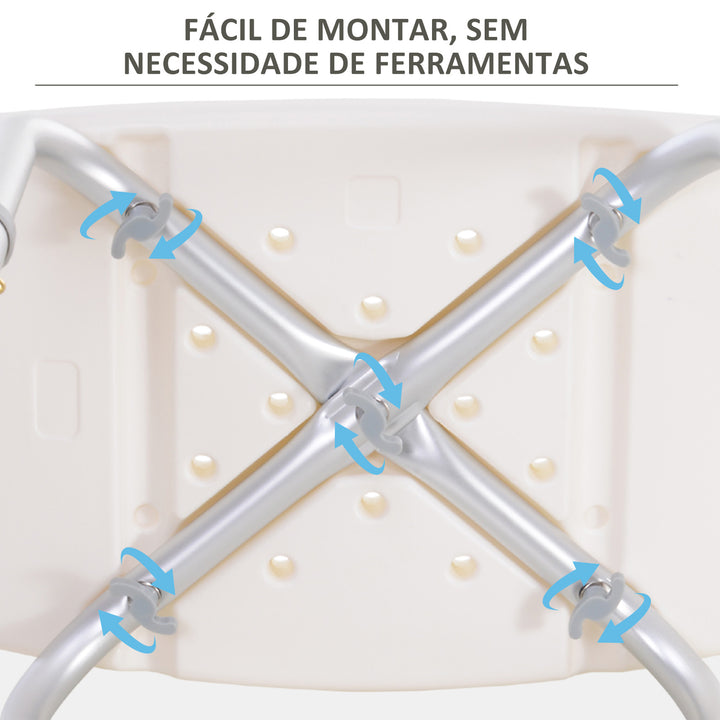 Banco de Duche Banco de Segurança para Duche com Altura Ajustável em 8 Posições com Base de Borracha Antiderrapante 50x50,6x39,5-56,5 cm Branco