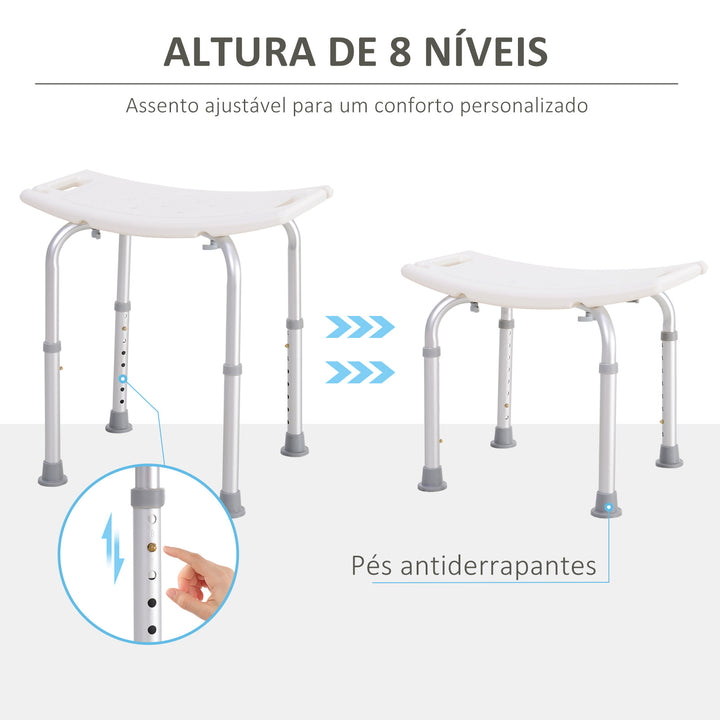 Banco de Duche Banco de Segurança para Duche com Altura Ajustável em 8 Posições com Base de Borracha Antiderrapante 50x50,6x39,5-56,5 cm Branco