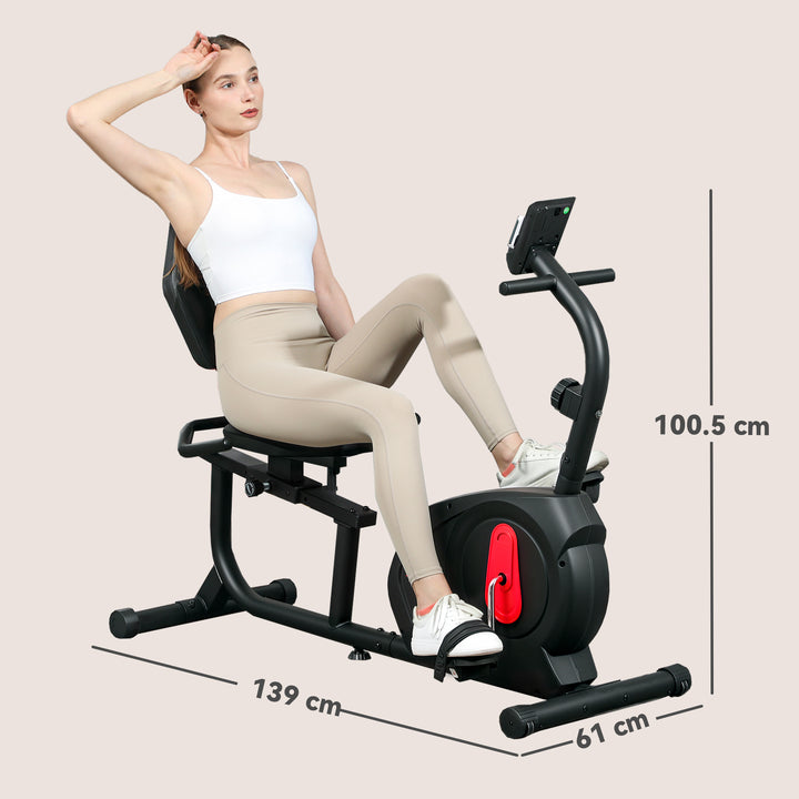 Bicicleta Estática Silenciosa de 8 Níveis de Resistência Magnética com Assento Ajustável Ecrã LCD e Suporte para Telemóvel para Treino em Casa Carga 100 kg 103-139x61x100,5 cm Preto