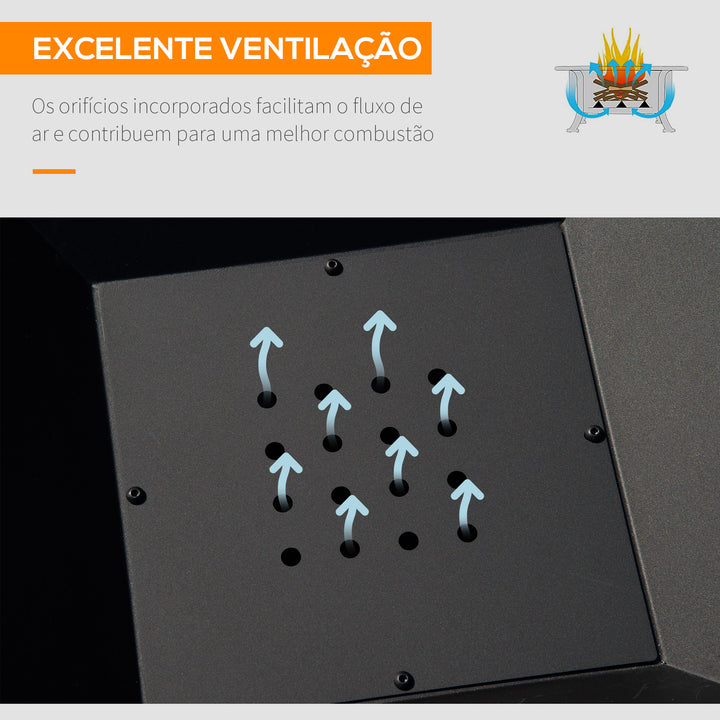 Braseiro Exterior de Aço Braseiro para Jardim Multifuncional com Tampa Protetora e Atiçador para Churrascos Fogueiras para Varanda Campismo 45x45x34 cm Preto