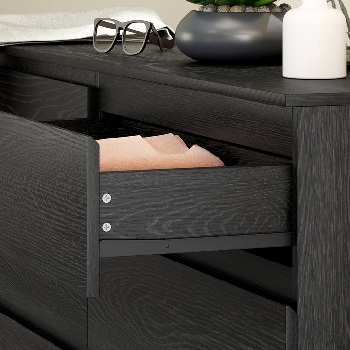 Cómoda com 6 Gavetas Estilo Moderno 140x40x71 cm Preto com Efeito Madeira