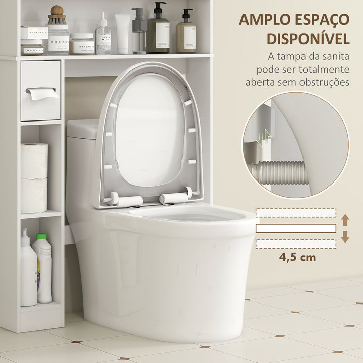 Armário sobre Sanita Móvel sobre Sanita com Prateleira Ajustável 2 Portas Suporte para Papel Higiênico e Prateleiras Abertas Armário para Máquina de Lavar 80x19,5x170 cm Branco