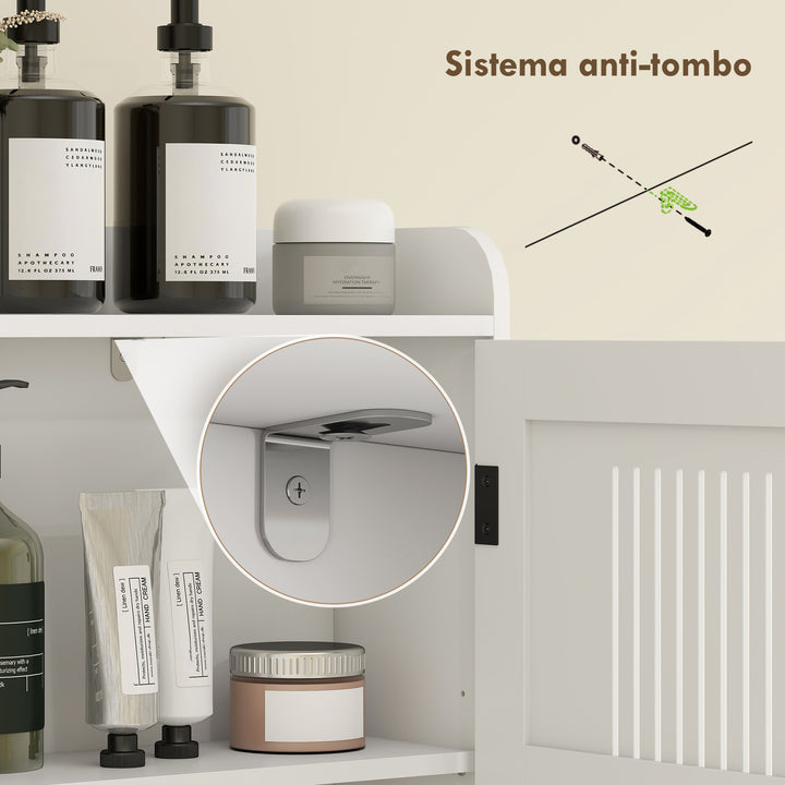 Armário sobre Sanita Móvel sobre Sanita com Prateleira Ajustável 2 Portas Suporte para Papel Higiênico e Prateleiras Abertas Armário para Máquina de Lavar 80x19,5x170 cm Branco