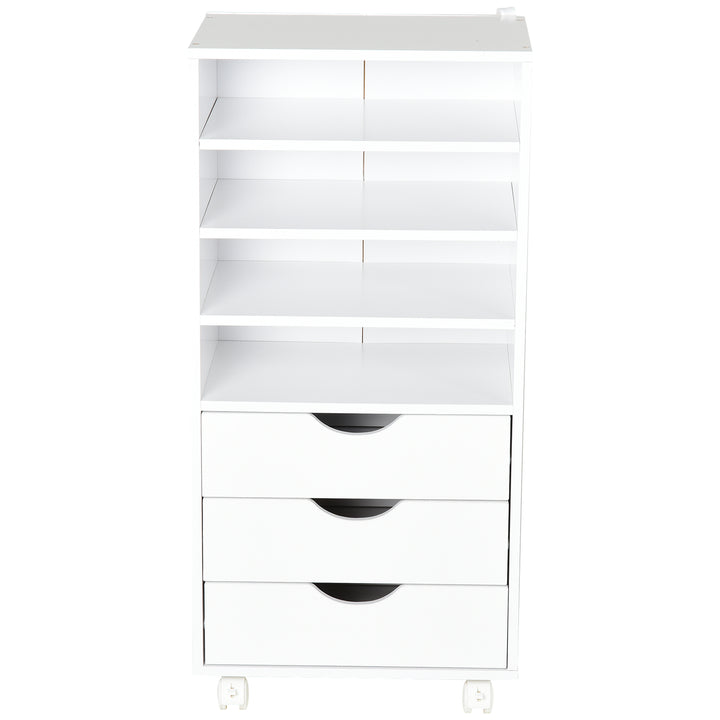 Móveis de escritório com 3 gavetas 4 prateleiras abertas 4 rodas 40x30x83 cm Branco