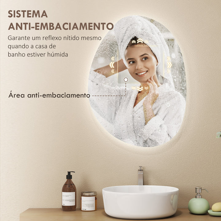 Espelho de Casa de Banho LED 70x50 cm Espelho de Parede sem Moldura 3 Cores de Luz Brilho Regulável Função Anti-Embaciamento Função Memória, Interruptor Táctil IP44 Prata