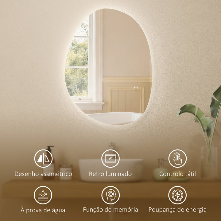 Espelho de Casa de Banho LED 70x50 cm Espelho de Parede sem Moldura 3 Cores de Luz Brilho Regulável Função Anti-Embaciamento Função Memória, Interruptor Táctil IP44 Prata