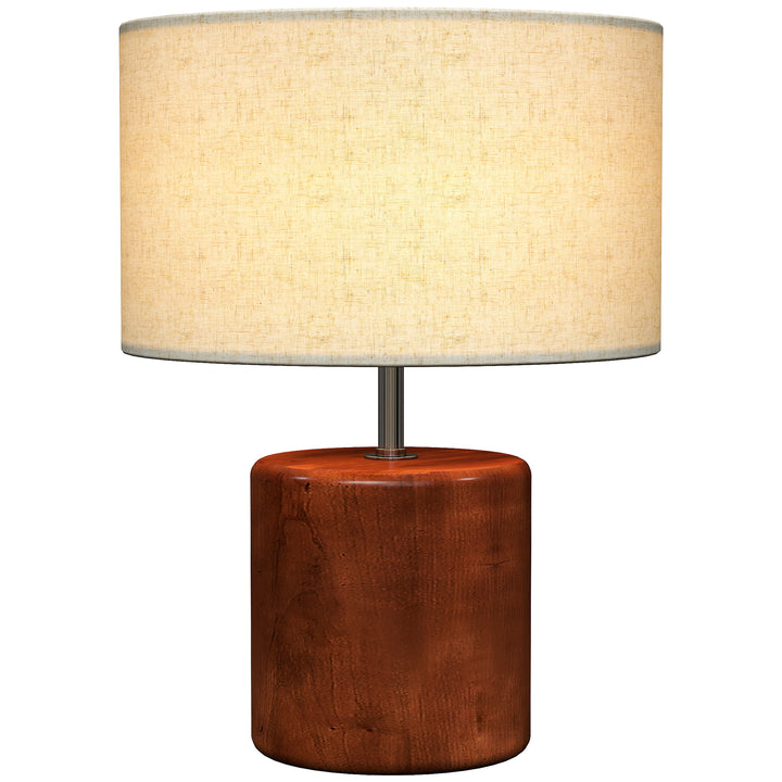 Candeeiro de Mesa Rústico Candeeiro de Mesa de Cabeceira com Base de Madeira Ecrã de Linho Interruptor Basculante para Quarto Sala E27 40W Ø20x27 cm Madeira e Bege