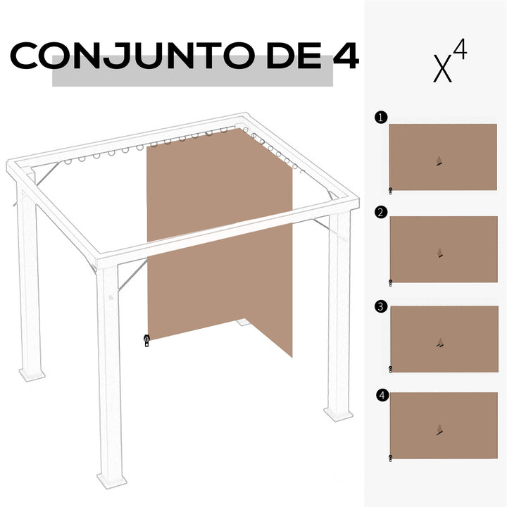 4 Paredes Laterais para Tenda 302x205 cm Laterais para Tenda Universal com Ganchos e Argola em C para Tenda de Jardim Terraço Marrom