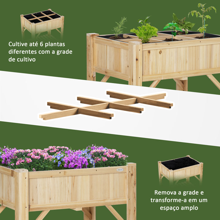 Horta Vertical de Madeira 120x60x81cm Mesa de Cultivo com 6 Compartimentos e Prateleira Inferior para Plantas Flores Jardim Terraço Exterior Natural
