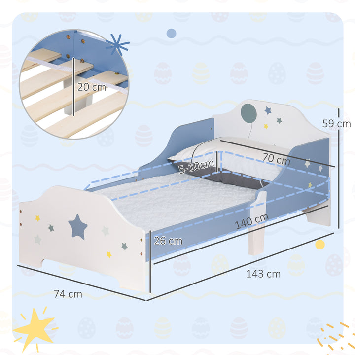 Cama para Crianças acima de 3 Anos 143x74x59 cm Cama Infantil com Desenho em Estrelas Carga 50 kg para Dormitório Azul e Branco