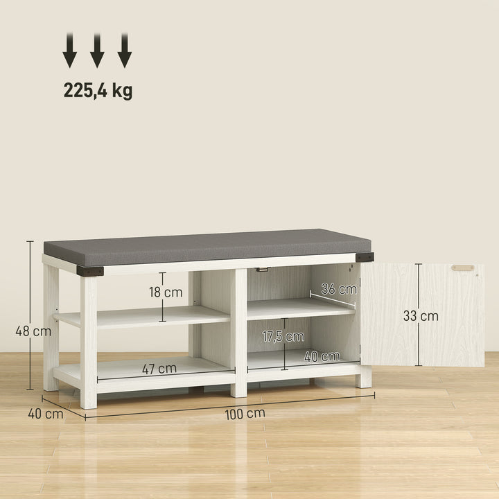 Banco Sapateira Rústico Sapateira com Assento Organizador de Sapatos com Compartimentos Almofada para 7 Pares de Sapatos para Entrada Sala de Estar Quarto 100x40x48 cm Branco com Veios e Cinza