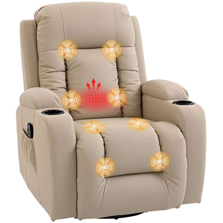 Poltrona de Massagem Reclinável até 145° Poltrona Relax com 8 Pontos de Massagem por Vibração Função de Aquecimento Giratória e Controlo Remoto 82x99x103 cm Creme