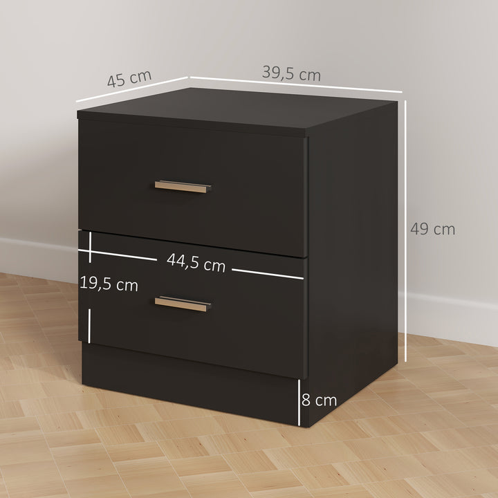 Mesa de Cabeceira Moderna Mesa de Cabeceira com 2 Gavetas Mesa Auxiliar para Sala Quarto Capacidade 30 kg 45x39,5x49 cm Preto