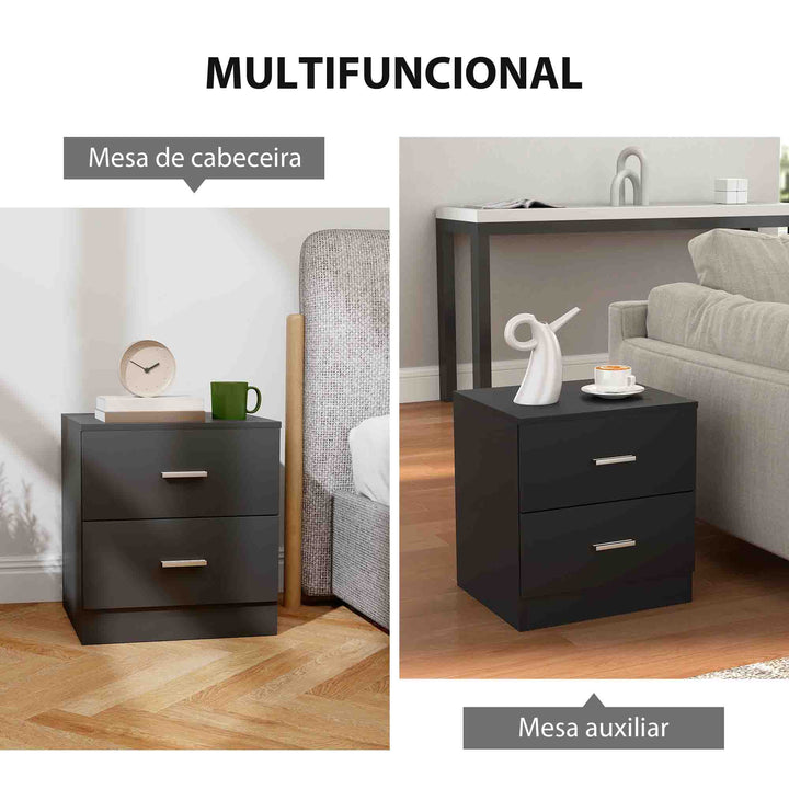 Mesa de Cabeceira Moderna Mesa de Cabeceira com 2 Gavetas Mesa Auxiliar para Sala Quarto Capacidade 30 kg 45x39,5x49 cm Preto