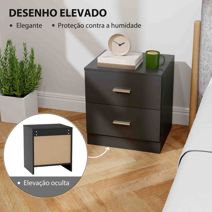Mesa de Cabeceira Moderna Mesa de Cabeceira com 2 Gavetas Mesa Auxiliar para Sala Quarto Capacidade 30 kg 45x39,5x49 cm Preto