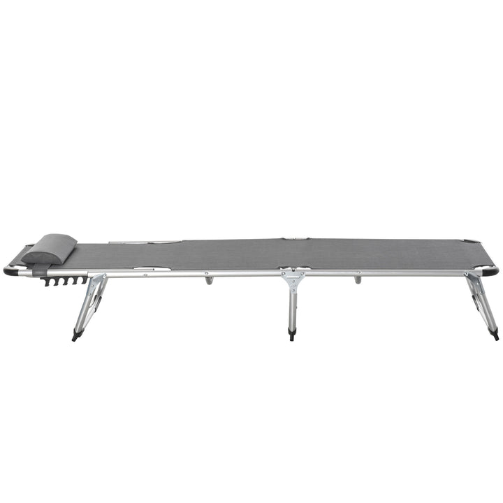Espreguiçadeira de Jardim Dobrável com Apoio para a Cabeça Removível e Encosto Ajustável em 4 Posições para Jardim Terraço Campismo Exterior 170x60x76cm Cinza