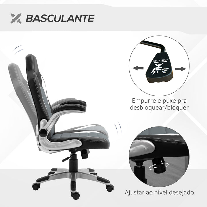 Cadeira de Escritório ergonómica Altura ajustável Com 5 rodas 65x69x(112-122) cm Preto e cinza