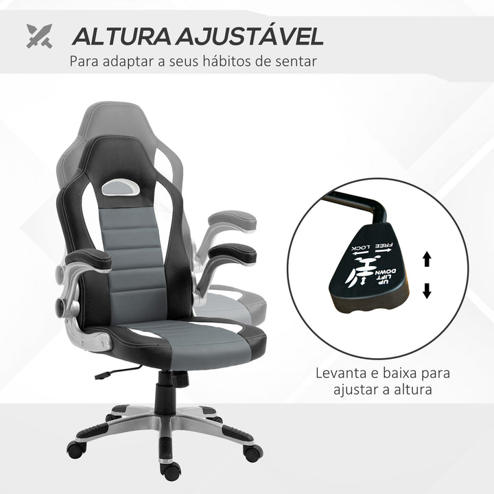 Cadeira de Escritório ergonómica Altura ajustável Com 5 rodas 65x69x(112-122) cm Preto e cinza