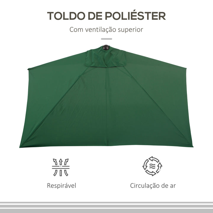 Chapéu de Sol Semicircular 230x130x245 cm Chapéu de Sol para Parede Jardim Meio Chapéu de Sol com Manivela Proteção UV 30+ e Mastro Metálica Ø38 mm Terraço Varanda Verde