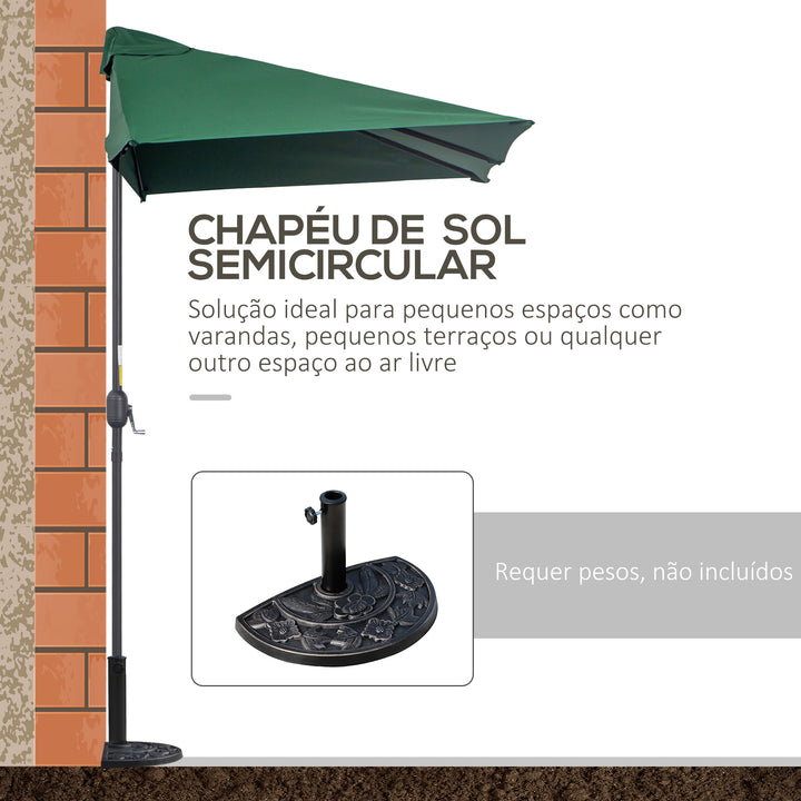Chapéu de Sol Semicircular 230x130x245 cm Chapéu de Sol para Parede Jardim Meio Chapéu de Sol com Manivela Proteção UV 30+ e Mastro Metálica Ø38 mm Terraço Varanda Verde