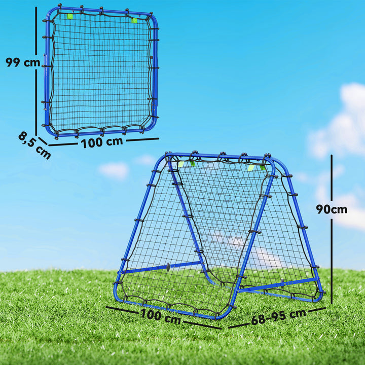 Rede de rebote dobrável para treinamento rebotador ajustável em 5 níveis em ângulo com tubo de aço 100x95x90 cm azul