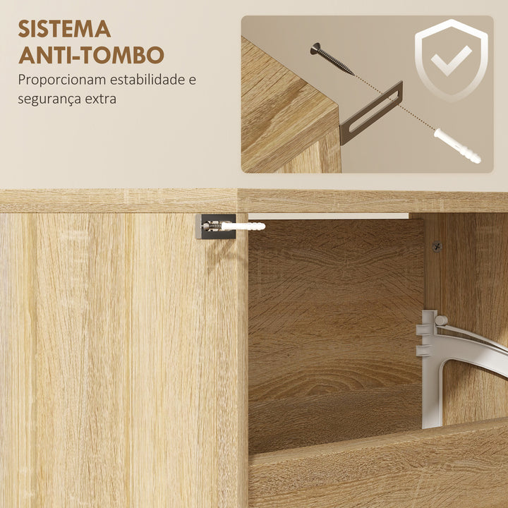 Sapateira Estreita com Espelho 4 Portas Abatíveis Sapateira para Entrada Corredor para 12 Pares de Sapatos Para Corredor Espaços Reduzidos 63x17x146 cm Madeira