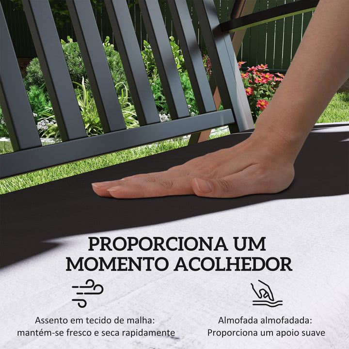 Baloiço de Jardim para 3 Pessoas Banco Baloiço com Toldo Ajustável Almofada e Estrutura de Aço Resistente às Intempéries 205x133x181 cm Cinzento