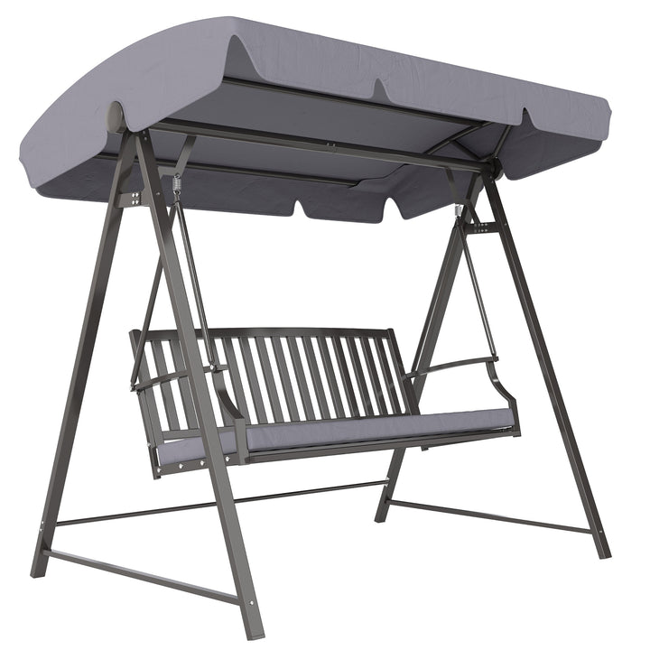 Baloiço de Jardim para 3 Pessoas Banco Baloiço com Toldo Ajustável Almofada e Estrutura de Aço Resistente às Intempéries 205x133x181 cm Cinzento
