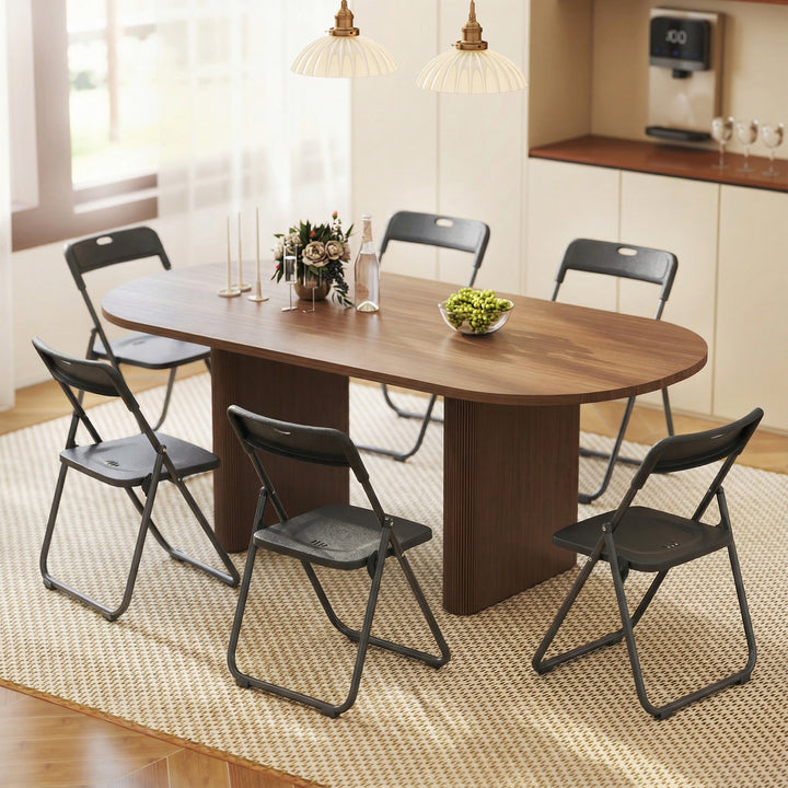 Conjunto de 6 Cadeiras Dobráveis de Plástico e Aço Cadeiras Dobráveis com Encosto Curvo Assento Côncavo com Ventilação Para Espaços Pequenos Sala de Estar Sala de Jantar Cozinha 48,5x47x75 cm Preto