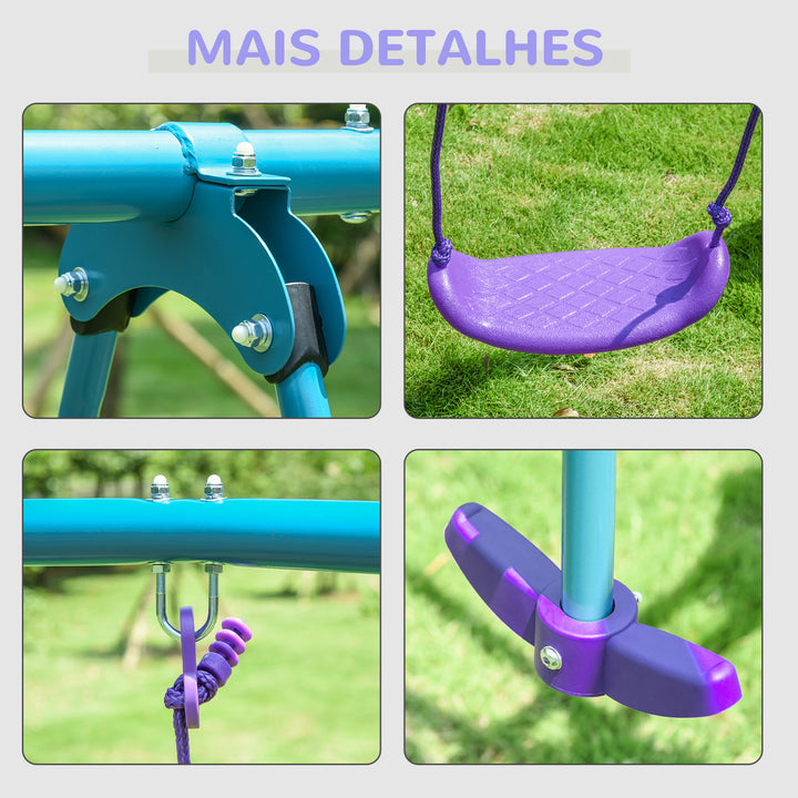 Conjunto de Baloiços de Jardim de Metal com Altura Ajustável Baloiços para Crianças acima de 3 Anos com Baloiço Duplo Baloiço para Pátio Exterior 280x140x178 cm Azul e Roxo