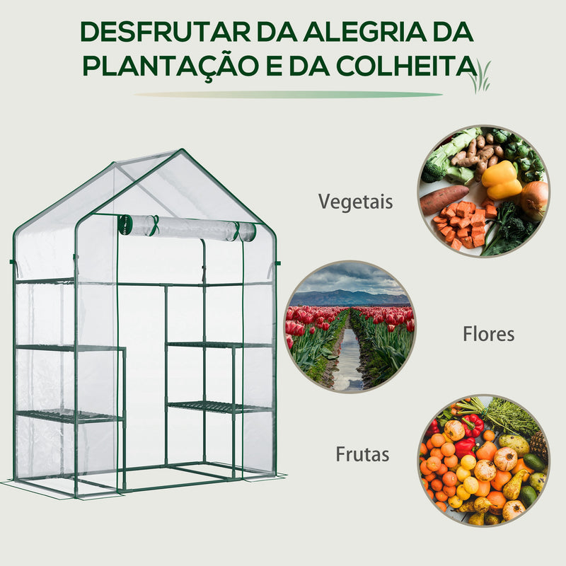 Estufa de Jardim Estufa de Terraço com 4 Prateleiras 1 Porta com Fecho de Correr para Cultivo de Plantas Flores Vegetais 142x73x195 cm Verde