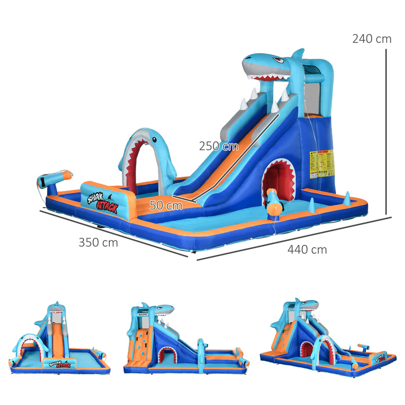 Castelo Insuflável Infantil 6 em 1 Castelo Insuflável para Crianças com Escorrega Piscina Parede de Escalada Canhão de Água e Bolsa de Transporte 440x350x240 cm Multicolor