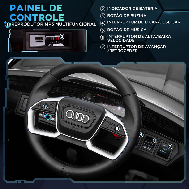 Carro Elétrico Audi E-Tron 12V para Crianças acima de 3 Anos com Controle Remoto Faróis Buzina Música MP3 TF USB e Abertura da Porta 3-8km/h 108x60x47 cm Preto