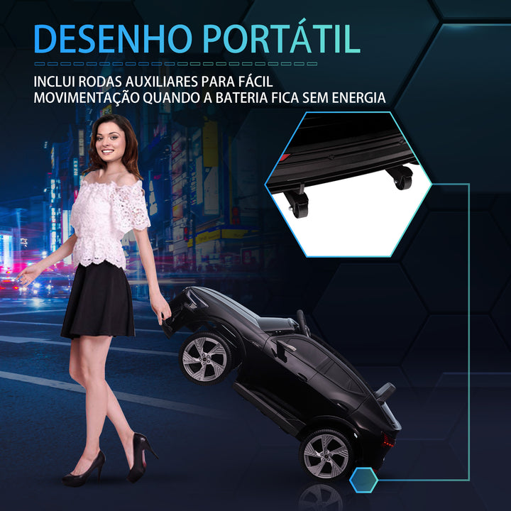 Carro Elétrico Audi E-Tron 12V para Crianças acima de 3 Anos com Controle Remoto Faróis Buzina Música MP3 TF USB e Abertura da Porta 3-8km/h 108x60x47 cm Preto