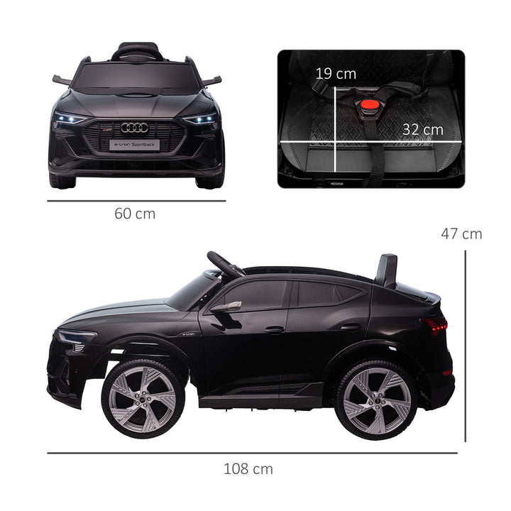 Carro Elétrico Audi E-Tron 12V para Crianças acima de 3 Anos com Controle Remoto Faróis Buzina Música MP3 TF USB e Abertura da Porta 3-8km/h 108x60x47 cm Preto