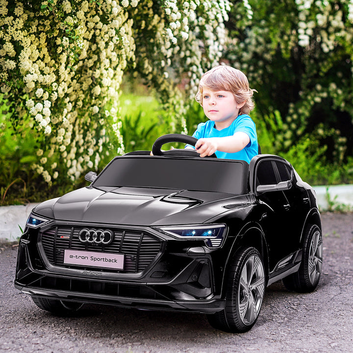 Carro Elétrico Audi E-Tron 12V para Crianças acima de 3 Anos com Controle Remoto Faróis Buzina Música MP3 TF USB e Abertura da Porta 3-8km/h 108x60x47 cm Preto