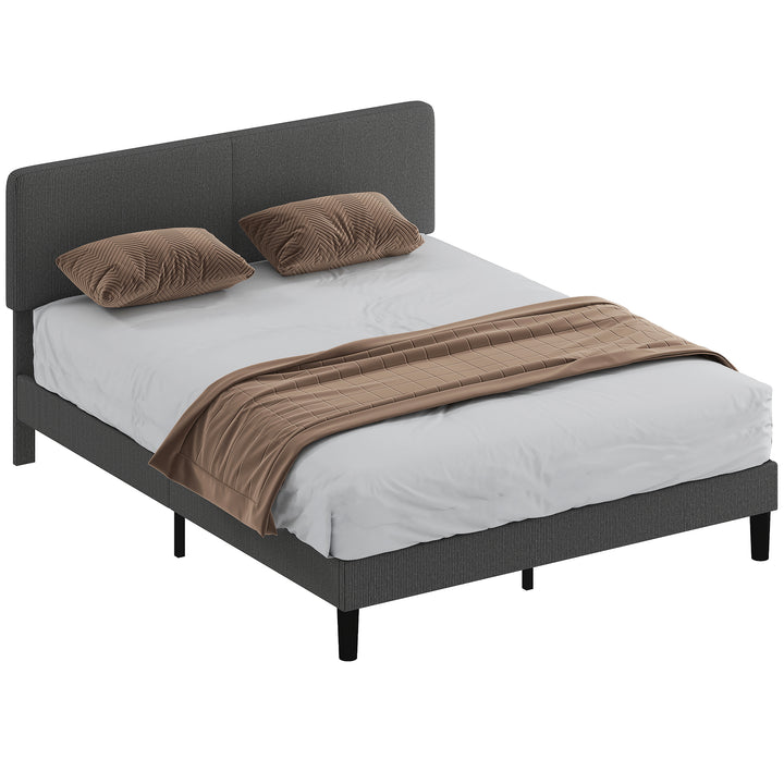 Cama 160x200 cm com Cabeceira Ajustável Estofada em Bombazina Ripas de Madeira Montagem Fácil Cinza Escuro