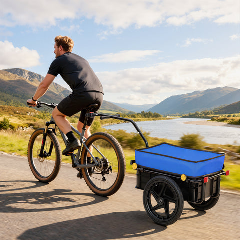 Reboque de Bicicleta para Carga 40 kg Carrinho de Mão com Cobertura de Tecido Oxford Impermeável Refletores Estrutura de Aço e Alças para Transporte de Bagagens 144x59x80 cm Azul