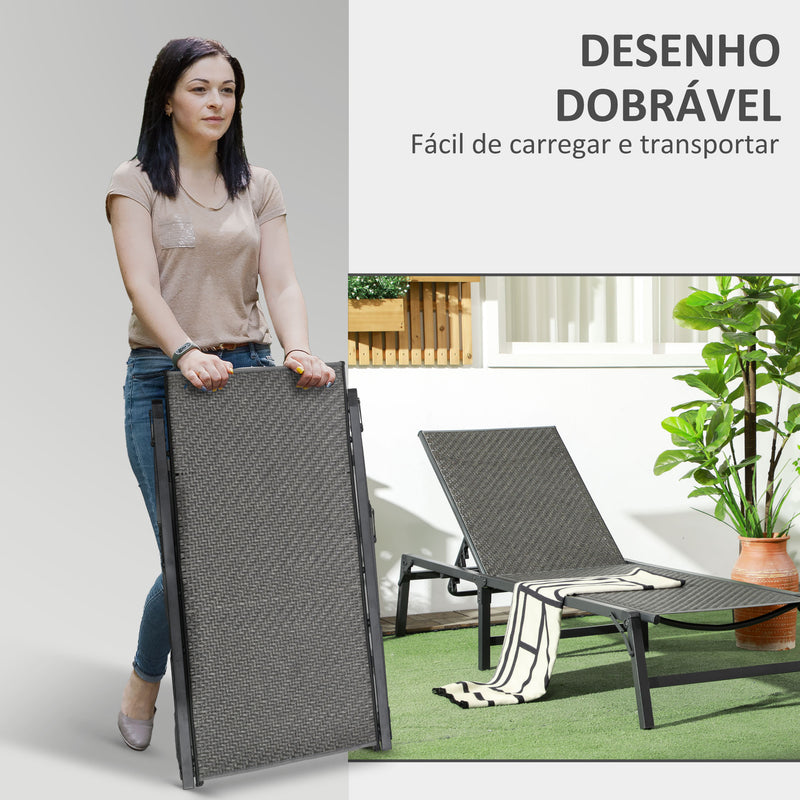 Espreguiçadeira Dobrável Espreguiçadeira para Jardim com Encosto Ajustável em 5 Níveis e Estrutura de Aço Carga 150 kg Tecido Inspirado em Vime para Pátio Terraço 183x62x32 cm Cinza