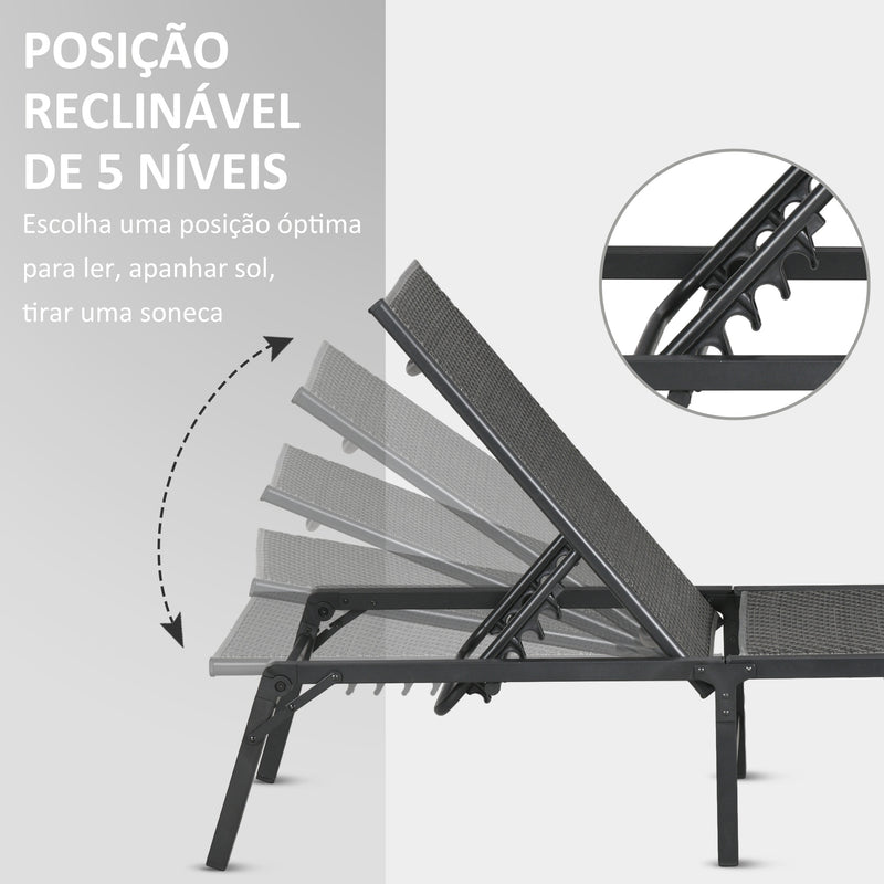 Espreguiçadeira Dobrável Espreguiçadeira para Jardim com Encosto Ajustável em 5 Níveis e Estrutura de Aço Carga 150 kg Tecido Inspirado em Vime para Pátio Terraço 183x62x32 cm Cinza