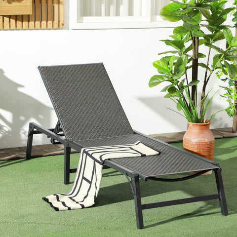 Espreguiçadeira Dobrável Espreguiçadeira para Jardim com Encosto Ajustável em 5 Níveis e Estrutura de Aço Carga 150 kg Tecido Inspirado em Vime para Pátio Terraço 183x62x32 cm Cinza