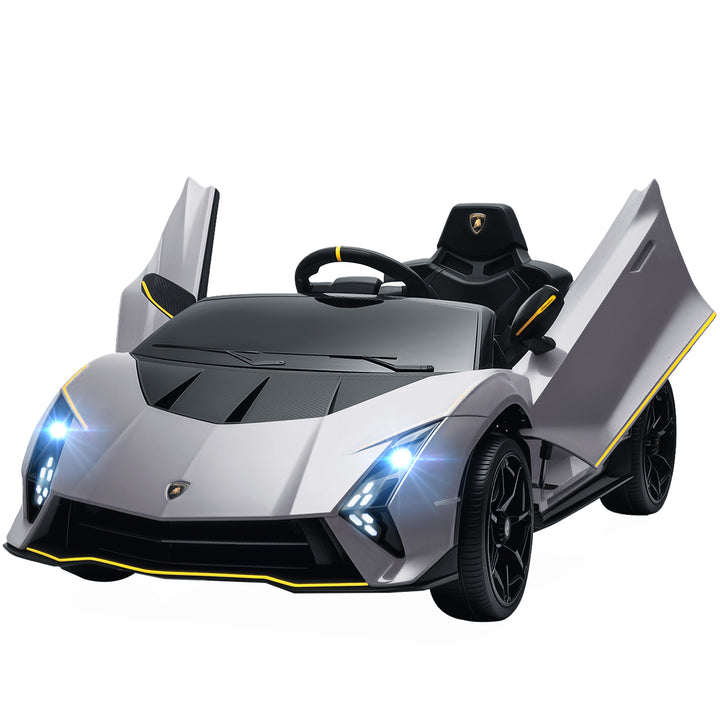 Carro Elétrico para Crianças acima de 3 Anos Carro Elétrico Lamborghini com Bateria 12V Controlo Remoto Faróis Buzina Arranque Lento e Música MP3 114,5x64x45,5 cm Cinza