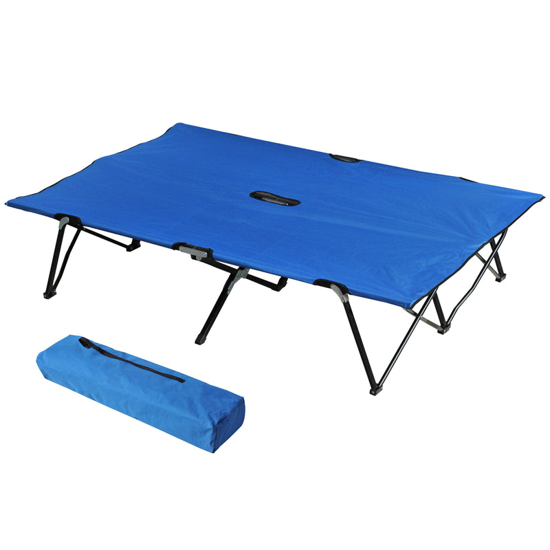 Cama Dobrável de Campismo com 2 Lugares Cama Dupla Portátil com Bolsa de Transporte Carga 136 kg 193x125x40cm Azul