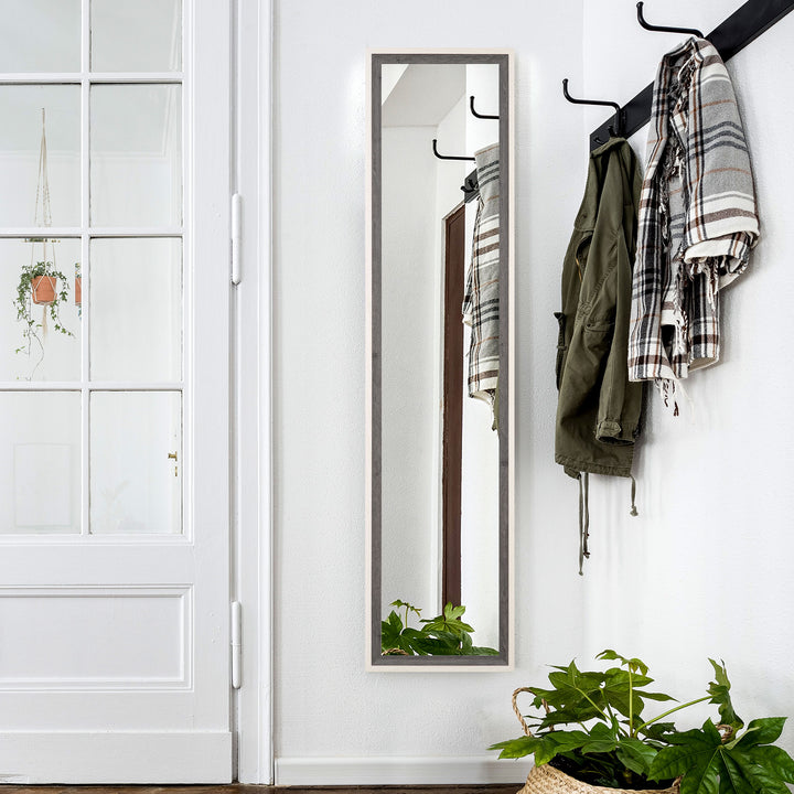 Espelho de Pé 37x157 cm Espelho de Corpo Inteiro com Estrutura de MDF e Suporte para Sala de Estar Dormitório Branco e Cinza