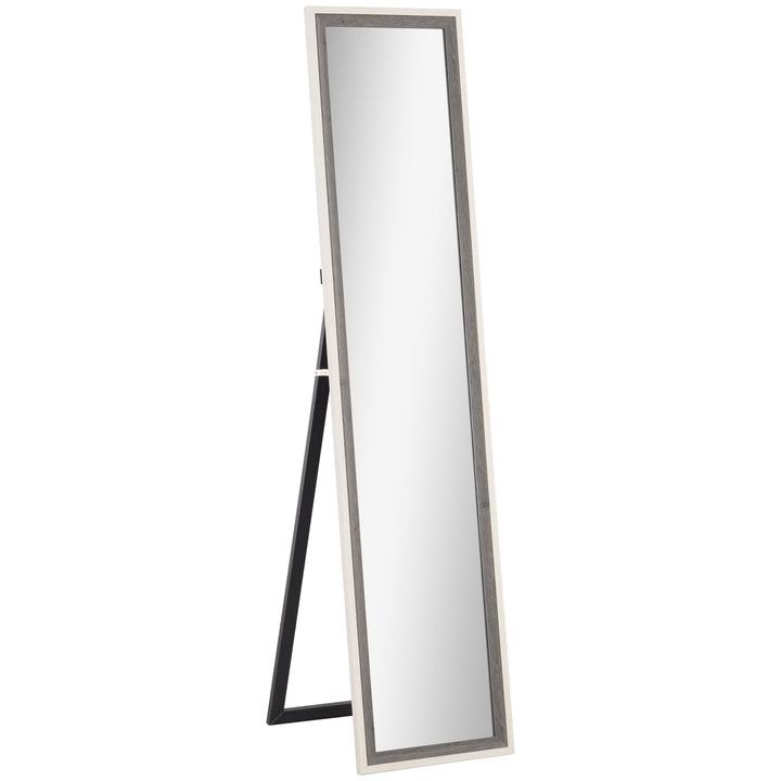 Espelho de Pé 37x157 cm Espelho de Corpo Inteiro com Estrutura de MDF e Suporte para Sala de Estar Dormitório Branco e Cinza