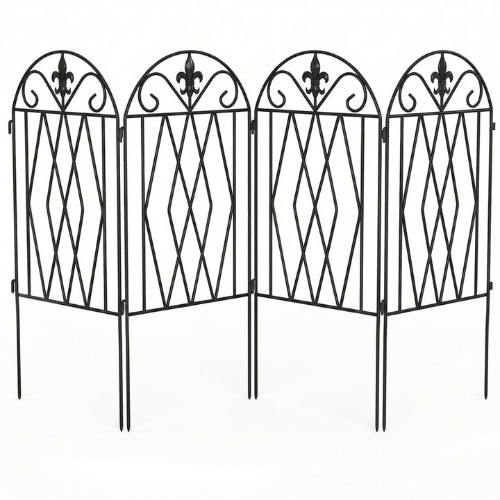 Conjunto de 4 Cercas de Jardim em Metal 125x56 cm Cercas Decorativas para Jardim com Design Arqueado Resistentes e Fáceis de Instalar para Horta Pátio Terraço Relvado Preto